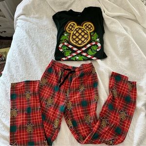 Plaid Pajama Set with Festive Design